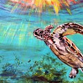 Sea Turtle Catching Some Rays Painting by Kelly Smith Sea Turtle Catching Some Rays Painting by Kelly Smith