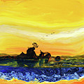 Siletz Bay Sunset in Golden Yellow and Blue Painting by Laura Iverson Siletz Bay Sunset in Golden Yellow and Blue Painting by Laura Iverson