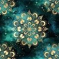 Sirana - Teal Gold Watercolor Mandala Galaxy Dharma Pattern Digital Art by Sambel Pedes Sirana - Teal Gold Watercolor Mandala Galaxy Dharma Pattern Digital Art by Sambel Pedes
