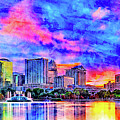 Skyline of downtown Orlando, Florida, seen at sunset from lake Eola - ink and watercolor Digital Art by Nicko Prints Skyline of downtown Orlando, Florida, seen at sunset from lake Eola - ink and watercolor Digital Art by Nicko Prints