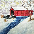 Snowy Covered Bridge Painting by Shady Lane Studios-Karen Howard Snowy Covered Bridge Painting by Shady Lane Studios-Karen Howard