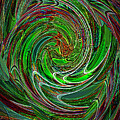 Spiral Abstract Swirling in Green and Red by Roslyn Wilkins