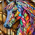 Stained Glass Multicolor Horse 14 by Lucie Dumas