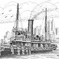 Steam Tug Boat Watuppa New York Harbor Drawing by Richard Wambach Steam Tug Boat Watuppa New York Harbor Drawing by Richard Wambach