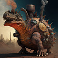Steampunk stegosaur dinosaur with erupting volcano, generative A Photograph by Steve Estvanik Steampunk stegosaur dinosaur with erupting volcano, generative A Photograph by Steve Estvanik