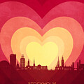 Stockholm Sweden Skyline Hearts Red Yellow #47b by Michael Tompsett