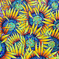 SUNFLOWERS OF HAPPINESS abstract flowers palette knife oil painting on 3D canvas Ana Maria Edulescu by Ana Maria Edulescu
