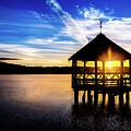 Sunrise Through Gazebo Overlooking Tranquil Lake by NorthEast Creativity