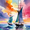 Sunset and Sail Boats by David Lane
