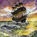 Tall Ship At Sunset by Larry Whitler