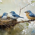 The Bluebird Family Painting by Tina LeCour The Bluebird Family Painting by Tina LeCour