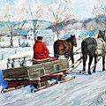 The Old days, Dairyman who delivers his milk to the inhabitants in winter by Richard T Pranke