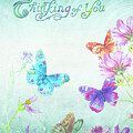Thinking of You Delicate Botanical and Butterfly by Judith Cheng