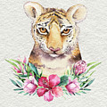 Tiger With Flowers Painting by Nursery Art Tiger With Flowers Painting by Nursery Art