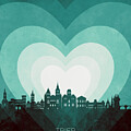 Trier Germany Skyline Hearts Teal #94 by Michael Tompsett