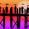 U Bein Bridge Monks Painting by Simon Read U Bein Bridge Monks Painting by Simon Read