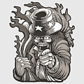 Uncle Sam Skeleton Sepia  by Walter Herrit