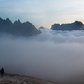 Unrecognized man trekking at the hiking path at Tre Cime in South Tyrol in Italy. Photograph by Michalakis Ppalis Unrecognized man trekking at the hiking path at Tre Cime in South Tyrol in Italy. Photograph by Michalakis Ppalis