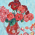 Vase with pink roses still life impressionism impasto painting by Vitali Komarov Vase with pink roses still life impressionism impasto painting by Vitali Komarov
