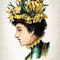 Victorian lady with flowers hat, vintage portrait illustration by Nadia CHEVREL