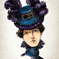 Victorian woman with purple and blue feather hat, Elegant 1890's lady by Nadia CHEVREL