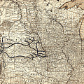 Vintage Map of The Union Pacific Railway 1883 Sepia  Drawing by Carol Japp
