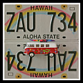 VW Bus and Hawaii Rainbow Print - Recycled Hawaii License Plates Art  by Steven Shaver