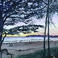 Watching the Sunset - Carmel Beach Painting by Luisa Millicent Watching the Sunset - Carmel Beach Painting by Luisa Millicent