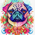 Watercolor Animal 19 Pug Portrait Digital Art by Matthias Hauser Watercolor Animal 19 Pug Portrait Digital Art by Matthias Hauser