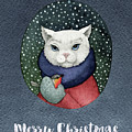 Watercolor Cat Winter Christmas Holiday Painting by Modern Art Watercolor Cat Winter Christmas Holiday Painting by Modern Art