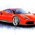 Watercolor Ferrari 488 GTB - oryginal artwork by Vart Painting by Vart Watercolor Ferrari 488 GTB - oryginal artwork by Vart Painting by Vart