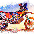 Watercolor KTM 450 Rally Dakar motorcycle - oryginal artwork by Vart. Painting by Vart Studio Watercolor KTM 450 Rally Dakar motorcycle - oryginal artwork by Vart. Painting by Vart Studio