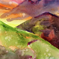 Watercolor Orange Mountain View Painting Digital Art by Sambel Pedes Watercolor Orange Mountain View Painting Digital Art by Sambel Pedes