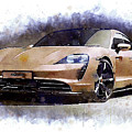 Watercolor Porsche Taycan - oryginal artwork by Vart. Painting by Vart Studio Watercolor Porsche Taycan - oryginal artwork by Vart. Painting by Vart Studio