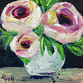 White Roses in a White Vase Painting by Roxy Rich White Roses in a White Vase Painting by Roxy Rich