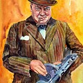 Winston Churchill With A Tommy Gun Painting by Suzann Sines Winston Churchill With A Tommy Gun Painting by Suzann Sines