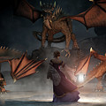 Woman with a Lantern Facing Dragons Digital Art by Daniel Eskridge Woman with a Lantern Facing Dragons Digital Art by Daniel Eskridge