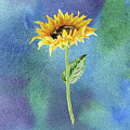 Yellow Flower Happy Sunflower On Blue Emerald Watercolor I Painting by Irina Sztukowski Yellow Flower Happy Sunflower On Blue Emerald Watercolor I Painting by Irina Sztukowski