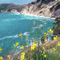Yellow Flowers over the Sea Bay Painting by Alex Mir Yellow Flowers over the Sea Bay Painting by Alex Mir