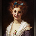 Young Lady With Blue Bow by Hugues Merle Classical Art Old Masters Reproduction Painting by Rolando Burbon Young Lady With Blue Bow by Hugues Merle Classical Art Old Masters Reproduction Painting by Rolando Burbon