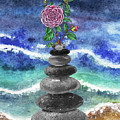 Zen Rocks Cairn Meditative Tower Pink Camellia Flower Watercolor Painting by Irina Sztukowski Zen Rocks Cairn Meditative Tower Pink Camellia Flower Watercolor Painting by Irina Sztukowski