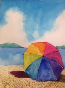 Beginner's Watercolor Painting Class  'Beach Umbrella'