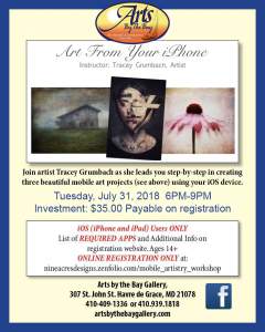 Arts by the Bay Gallery Announces Art From Your iPhone Workshop with Instructor Tracey Grumbach July 31st 