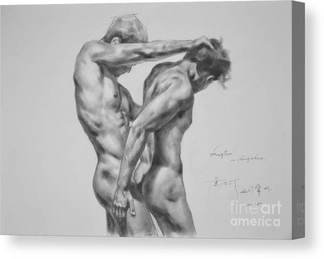 Original Drawing Sketch Charcoal Male Nude Gay Interest Man Art Pencil On P...